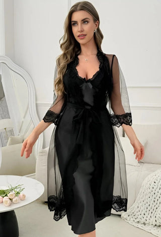 W569 Women's satin lingerie set with lace - Mina Femme