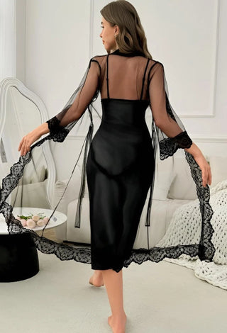 W569 Women's satin lingerie set with lace - Mina Femme