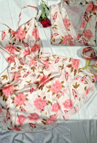 W601 Women's Satin Floral Lingerie Set - Mina Femme