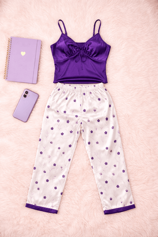W621 Satin Long Pajama Set - Mina Femme