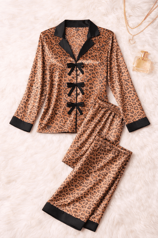 W660 Women’s Leopard Print Satin Pajama - Mina Femme