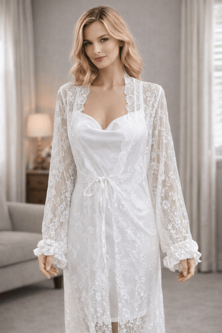 Wedding White Satin Lace Bridal Lingerie Set - W609 - Mina Femme