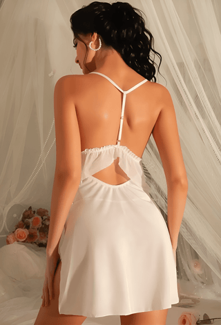 White Bridal Babydoll Lingerie Sheer Chiffon Nightwear - W445 | Mina Femme - Mina Femme