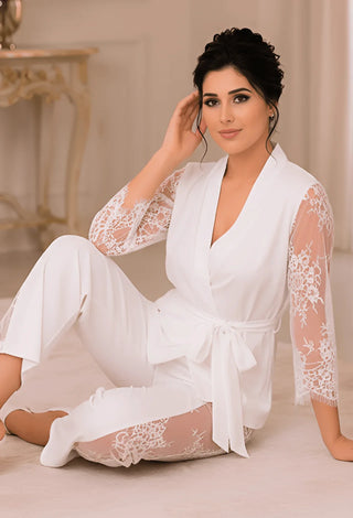 White Egyptian Cotton Lace Set | Mina Femme Luxury Collection - Femme 2912 - Mina Femme