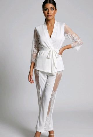 White Egyptian Cotton Lace Set | Mina Femme Luxury Collection - Femme 2912 - Mina Femme