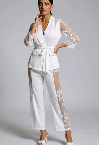 White Egyptian Cotton Lace Set | Mina Femme Luxury Collection - Femme 2912 - Mina Femme