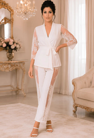 White Egyptian Cotton Lace Set | Mina Femme Luxury Collection - Femme 2912 - Mina Femme