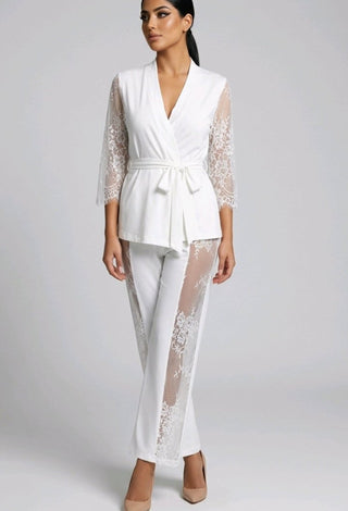 White Egyptian Cotton Lace Set | Mina Femme Luxury Collection - Femme 2912 - Mina Femme