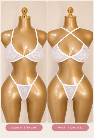 White Floral Lace Bra & Thong Set – Wireless & Unpadded - R628 - Mina Femme