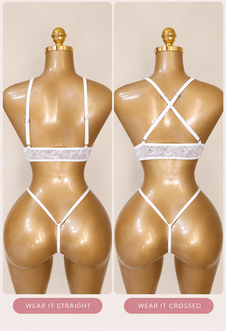 White Floral Lace Bra & Thong Set – Wireless & Unpadded - R628 - Mina Femme