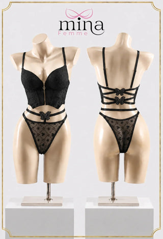White Push Up Bra & Panty Set with Butterfly Detail - Fsn 2065 - Mina Femme