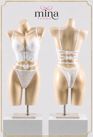 White Push Up Bra & Panty Set with Butterfly Detail - Fsn 2065 - Mina Femme