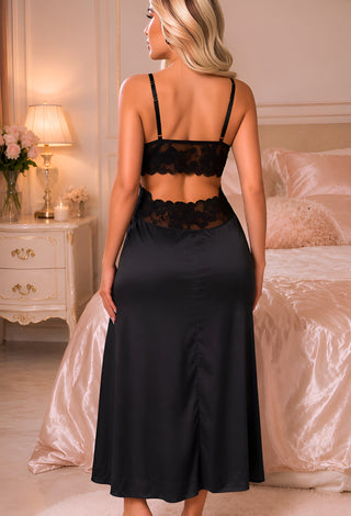White Satin Lace Lingerie Nightdress - W589 - Mina Femme