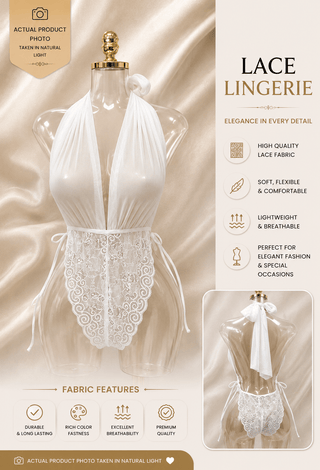 White Sheer Halter Lace Bodysuit for Women | Bridal Lingerie – R241 - Mina Femme