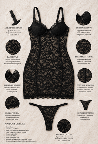 Women’s Black Transparent Lace Nightgown – One Size - R403 | Mina Femme - Mina Femme