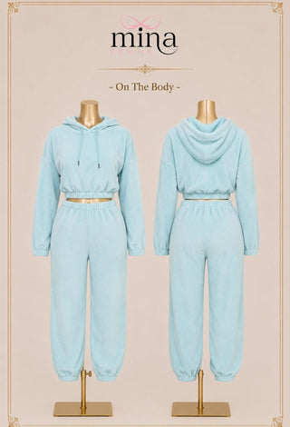 Women’s Cozy Polar Fleece Hooded Pajama Set with Jogger Pants - Snow 3856 - Mina Femme