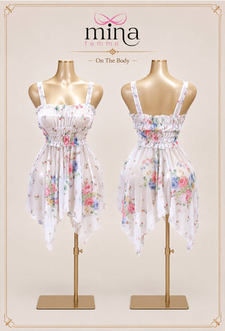Women’s Floral Print Sheer Tulle Lingerie Dress with Ruffle Details - Eve 6966 - Mina Femme