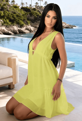 Women’s Linen Beach Cover-Up Dress – Open Back | Mina Femme - Z04 - Mina Femme