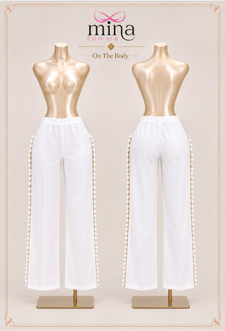 Women’s Linen Beach Cover-Up Pants with Side Slits – Pants Only - Z14 - Mina Femme