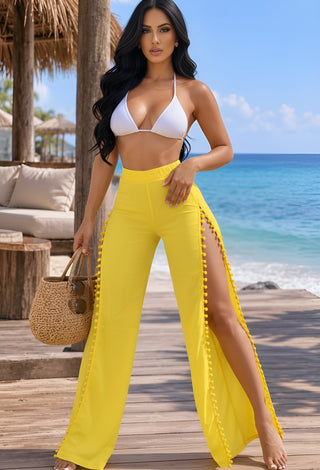 Women’s Linen Beach Cover-Up Pants with Side Slits – Pants Only - Z14 - Mina Femme