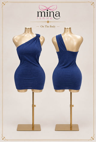 Women’s One-Shoulder Ribbed Koresha Polyester Bodycon Mini Dress - K24 - Mina Femme