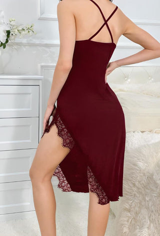 Women’s Red Sexy Bodycon Dress with Lace Trim - Joly 2192 | Mina Femme - Mina Femme
