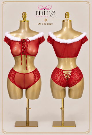 Women’s Red Tulle Santa Costume Christmas Lingerie Set - Ch 137 - Mina Femme