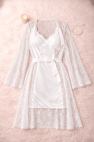 Women's Satin Lingerie Set With Lace - W593 | Mina Femme - Mina Femme