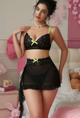 Women’s Sexy Black Tulle Skirt & Lace Top Set – 2 Pieces - R303 | Mina Femme - Mina Femme