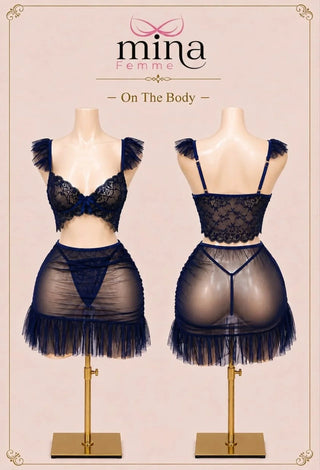 Women’s Sexy Tulle Ruffle Top & Skirt Set – 2 Pieces - R354 | Mina Femme - Mina Femme