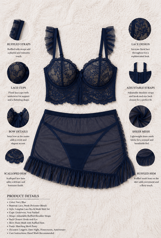 Women’s Sexy Tulle Ruffle Top & Skirt Set – 2 Pieces - R354 | Mina Femme - Mina Femme