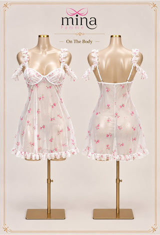 Women’s Sheer Tulle Floral Lingerie Dress with Ruffle Details - Eve 6978 - Mina Femme