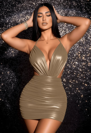 Women’s Shiny Cut-Out Mini Dress – Adjustable Straps Party Dress - Tatee T03 | Mina Femme - Mina Femme