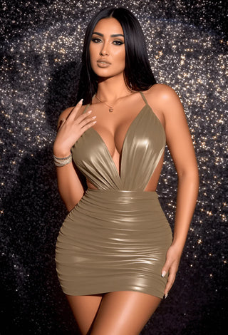 Women’s Shiny Cut-Out Mini Dress – Adjustable Straps Party Dress - Tatee T03 | Mina Femme - Mina Femme
