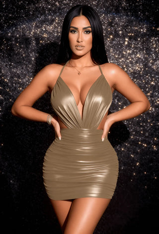 Women’s Shiny Cut-Out Mini Dress – Adjustable Straps Party Dress - Tatee T03 | Mina Femme - Mina Femme