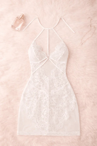 Women’s White Lace Cut-Out Sexy Nightgown – One Piece - R424 | Mina Femme - Mina Femme