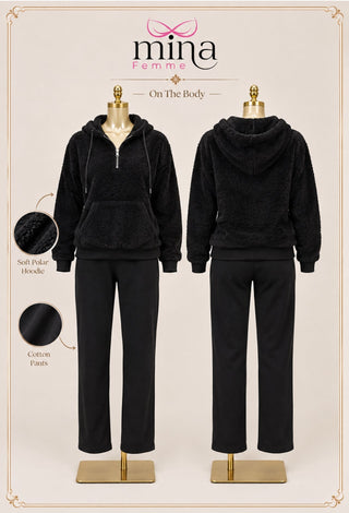 Women’s Winter Pajama Set – Soft Polar Fleece Hoodie & Cotton Pants - Snow 3861 - Mina Femme