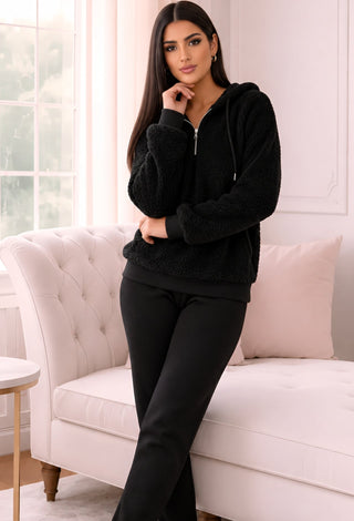 Women’s Winter Pajama Set – Soft Polar Fleece Hoodie & Cotton Pants - Snow 3861 - Mina Femme