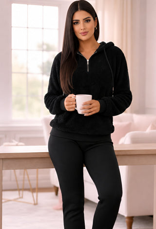 Women’s Winter Pajama Set – Soft Polar Fleece Hoodie & Cotton Pants - Snow 3861 - Mina Femme
