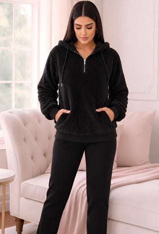 Women’s Winter Pajama Set – Soft Polar Fleece Hoodie & Cotton Pants - Snow 3861 - Mina Femme