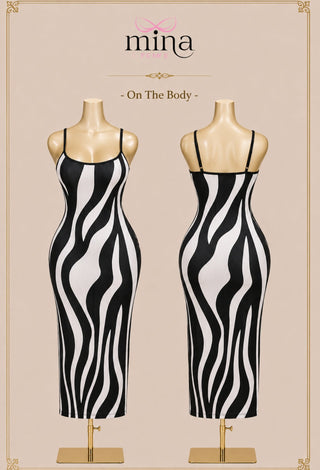 Zebra Muse Black & White Butter Fabric Maxi Dress - JOLY 2420 - Mina Femme